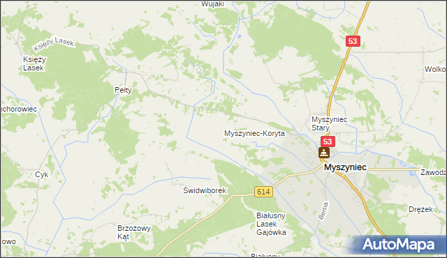 mapa Myszyniec-Koryta, Myszyniec-Koryta na mapie Targeo