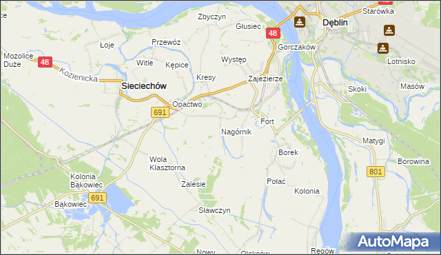 mapa Nagórnik gmina Sieciechów, Nagórnik gmina Sieciechów na mapie Targeo