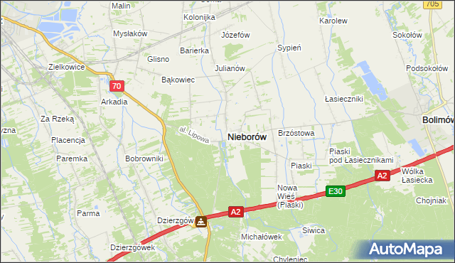 mapa Nieborów powiat łowicki, Nieborów powiat łowicki na mapie Targeo