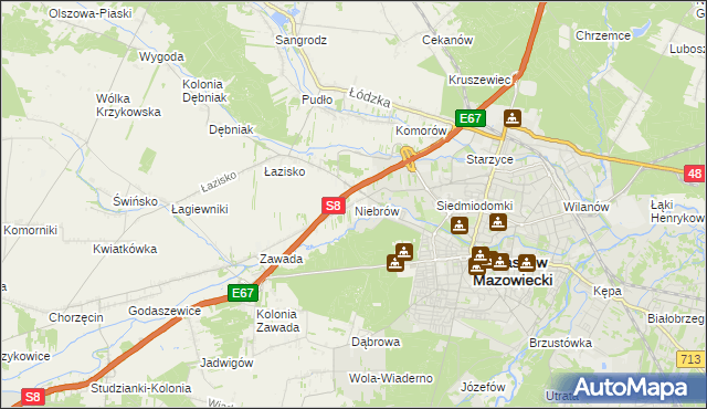 mapa Niebrów, Niebrów na mapie Targeo