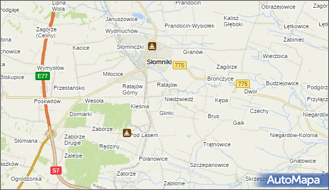 mapa Niedźwiedź gmina Słomniki, Niedźwiedź gmina Słomniki na mapie Targeo