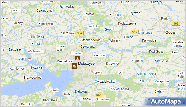 mapa Niezdów gmina Dobczyce, Niezdów gmina Dobczyce na mapie Targeo