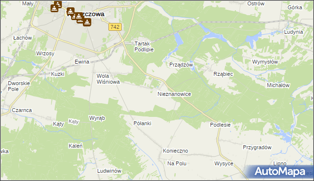 mapa Nieznanowice gmina Włoszczowa, Nieznanowice gmina Włoszczowa na mapie Targeo