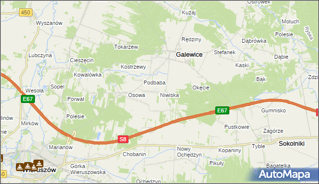 mapa Niwiska gmina Galewice, Niwiska gmina Galewice na mapie Targeo