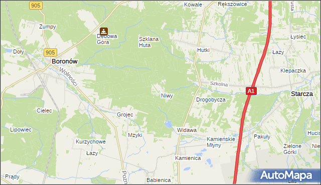 mapa Niwy gmina Woźniki, Niwy gmina Woźniki na mapie Targeo