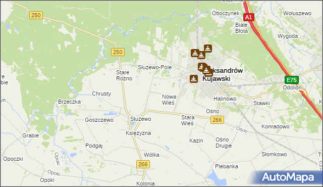 mapa Nowa Wieś gmina Aleksandrów Kujawski, Nowa Wieś gmina Aleksandrów Kujawski na mapie Targeo