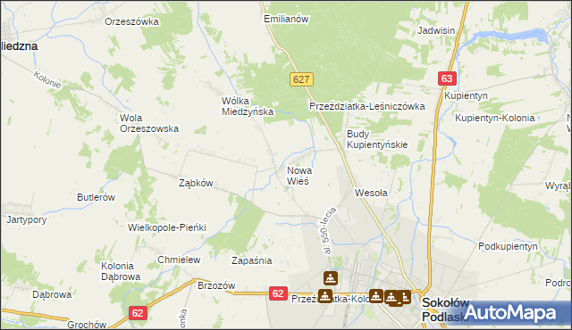 mapa Nowa Wieś gmina Sokołów Podlaski, Nowa Wieś gmina Sokołów Podlaski na mapie Targeo