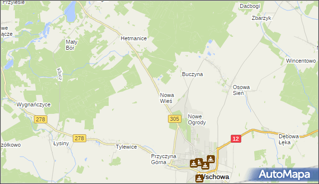 mapa Nowa Wieś gmina Wschowa, Nowa Wieś gmina Wschowa na mapie Targeo