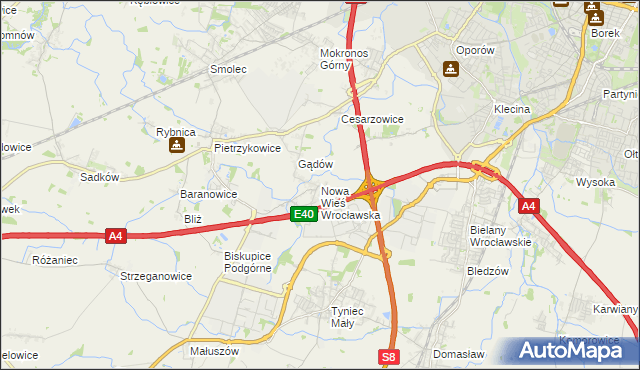 mapa Nowa Wieś Wrocławska, Nowa Wieś Wrocławska na mapie Targeo