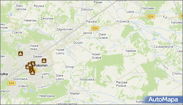 mapa Nowe Grabie gmina Wołomin, Nowe Grabie gmina Wołomin na mapie Targeo