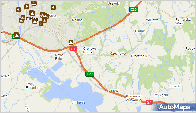 mapa Nowina gmina Elbląg, Nowina gmina Elbląg na mapie Targeo