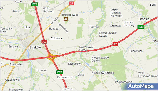 mapa Nowostawy Górne, Nowostawy Górne na mapie Targeo