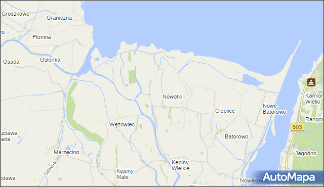 mapa Nowotki gmina Elbląg, Nowotki gmina Elbląg na mapie Targeo