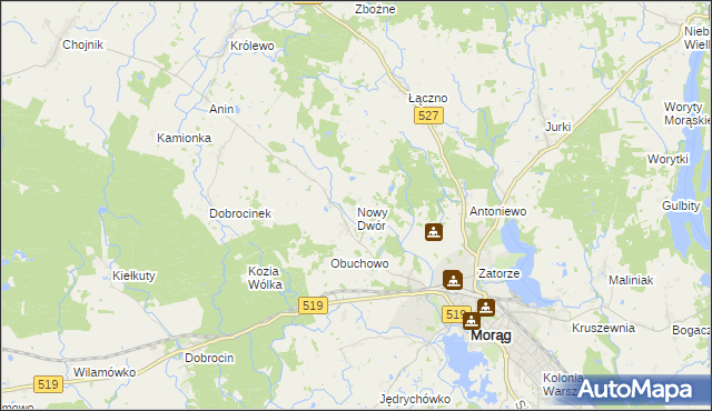 mapa Nowy Dwór gmina Morąg, Nowy Dwór gmina Morąg na mapie Targeo