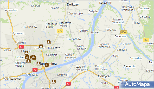 mapa Nowy Kamień gmina Dwikozy, Nowy Kamień gmina Dwikozy na mapie Targeo