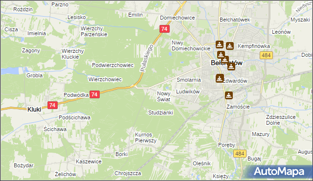 mapa Nowy Świat gmina Bełchatów, Nowy Świat gmina Bełchatów na mapie Targeo