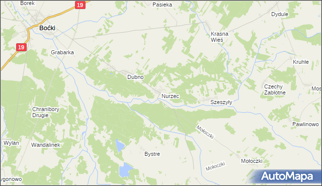 mapa Nurzec gmina Boćki, Nurzec gmina Boćki na mapie Targeo