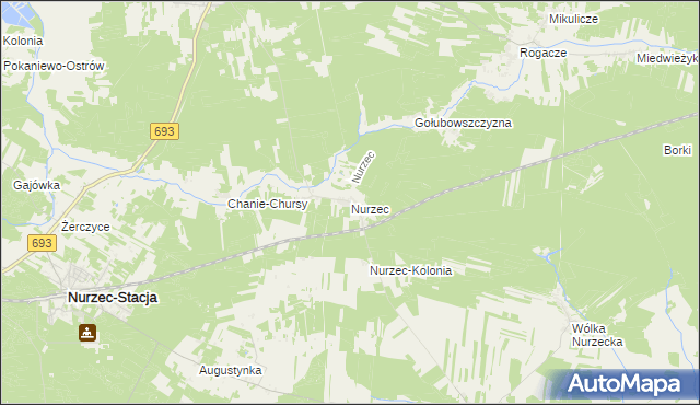 mapa Nurzec gmina Nurzec-Stacja, Nurzec gmina Nurzec-Stacja na mapie Targeo