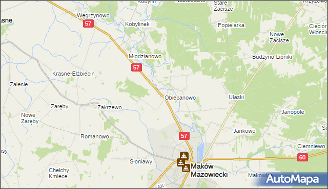 mapa Obiecanowo gmina Karniewo, Obiecanowo gmina Karniewo na mapie Targeo