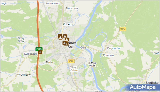 mapa Odra gmina Nowa Sól, Odra gmina Nowa Sól na mapie Targeo