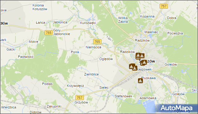 mapa Oględów, Oględów na mapie Targeo