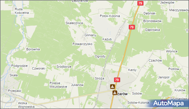 mapa Ogrody gmina Ożarów, Ogrody gmina Ożarów na mapie Targeo