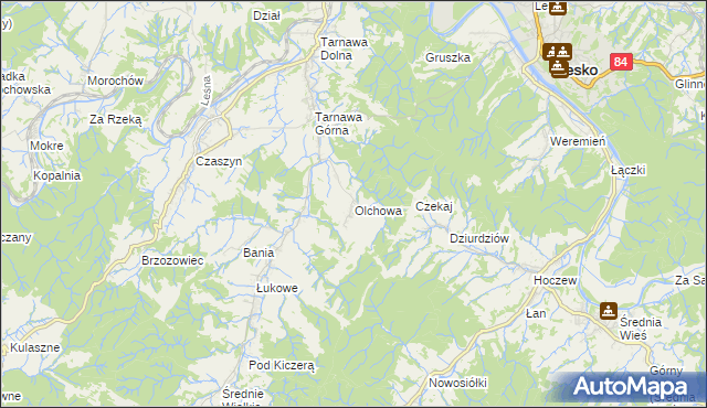 mapa Olchowa gmina Zagórz, Olchowa gmina Zagórz na mapie Targeo