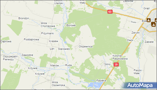 mapa Olszewnica gmina Borki, Olszewnica gmina Borki na mapie Targeo