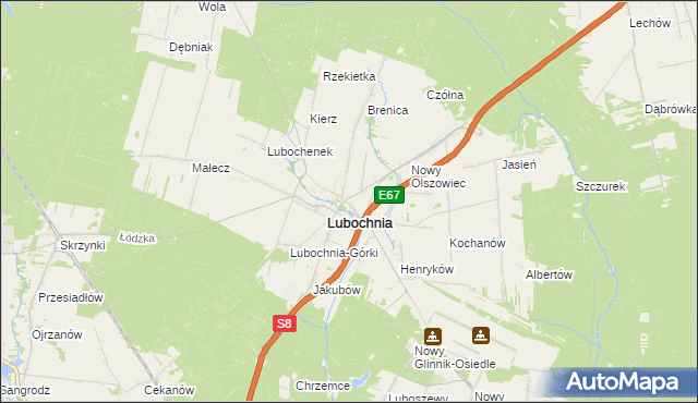 mapa Olszowiec gmina Lubochnia, Olszowiec gmina Lubochnia na mapie Targeo