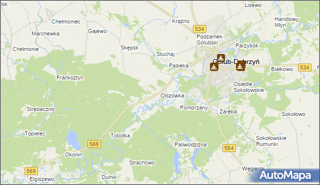 mapa Olszówka gmina Golub-Dobrzyń, Olszówka gmina Golub-Dobrzyń na mapie Targeo