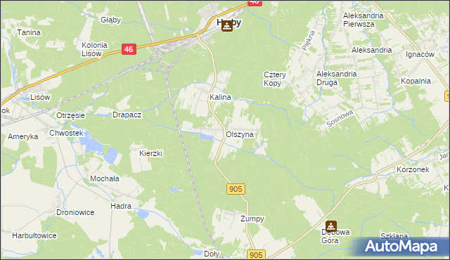 mapa Olszyna gmina Herby, Olszyna gmina Herby na mapie Targeo