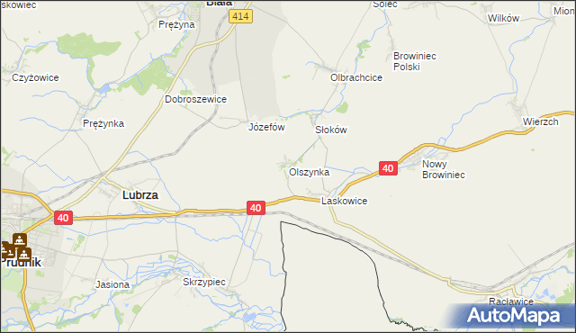 mapa Olszynka gmina Lubrza, Olszynka gmina Lubrza na mapie Targeo