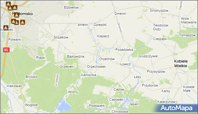 mapa Orzechów gmina Kobiele Wielkie, Orzechów gmina Kobiele Wielkie na mapie Targeo