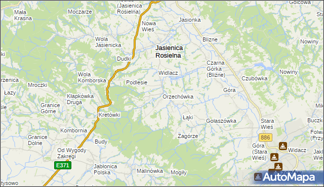 mapa Orzechówka gmina Jasienica Rosielna, Orzechówka gmina Jasienica Rosielna na mapie Targeo