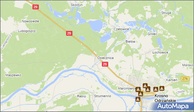 mapa Osiecznica gmina Krosno Odrzańskie, Osiecznica gmina Krosno Odrzańskie na mapie Targeo