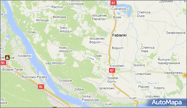 mapa Osiek gmina Fabianki, Osiek gmina Fabianki na mapie Targeo