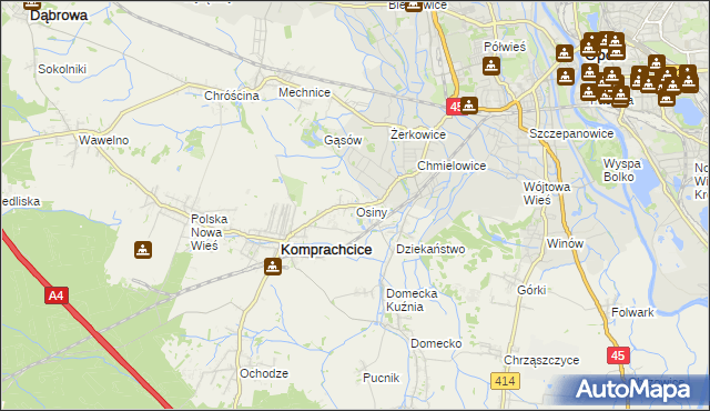 mapa Osiny gmina Komprachcice, Osiny gmina Komprachcice na mapie Targeo