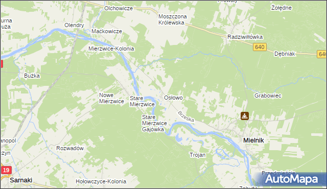 mapa Osłowo gmina Mielnik, Osłowo gmina Mielnik na mapie Targeo