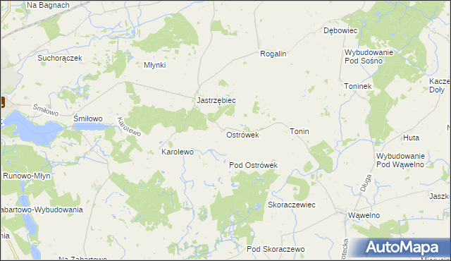 mapa Ostrówek gmina Sośno, Ostrówek gmina Sośno na mapie Targeo