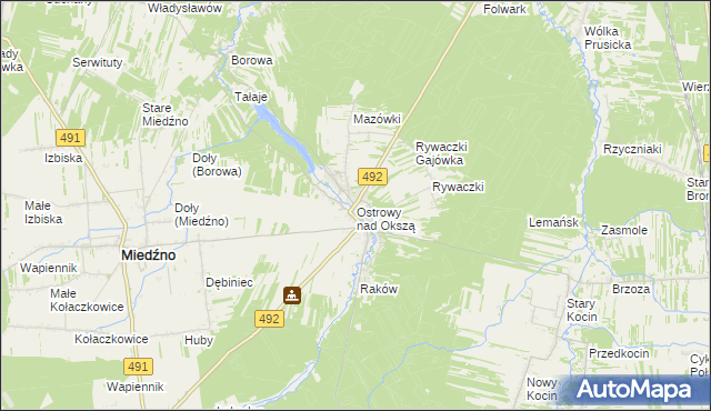 mapa Ostrowy nad Okszą, Ostrowy nad Okszą na mapie Targeo