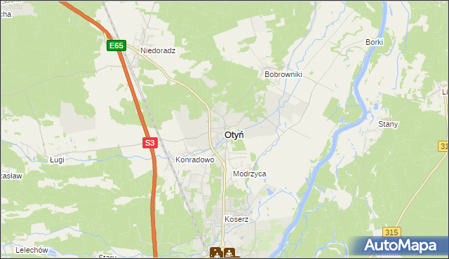 mapa Otyń, Otyń na mapie Targeo