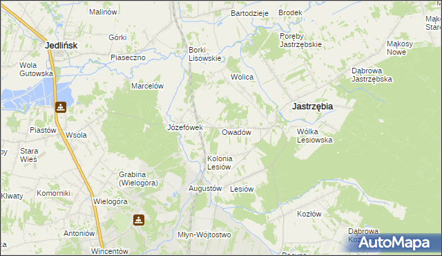 mapa Owadów gmina Jastrzębia, Owadów gmina Jastrzębia na mapie Targeo