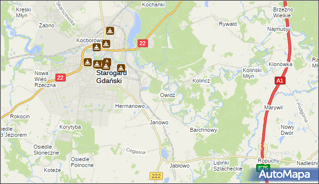 mapa Owidz, Owidz na mapie Targeo