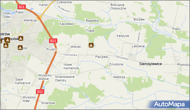 mapa Parczew gmina Sieroszewice, Parczew gmina Sieroszewice na mapie Targeo