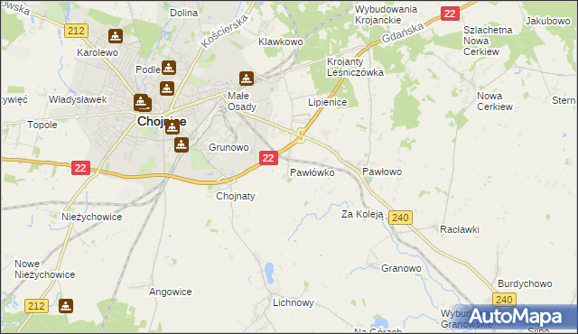 mapa Pawłówko gmina Chojnice, Pawłówko gmina Chojnice na mapie Targeo