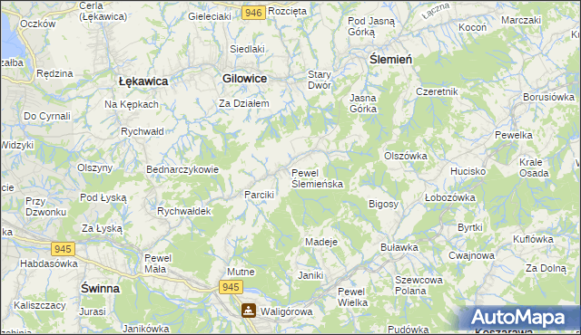 mapa Pewel Ślemieńska, Pewel Ślemieńska na mapie Targeo