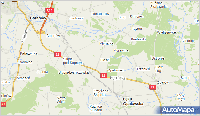 mapa Piaski gmina Łęka Opatowska, Piaski gmina Łęka Opatowska na mapie Targeo