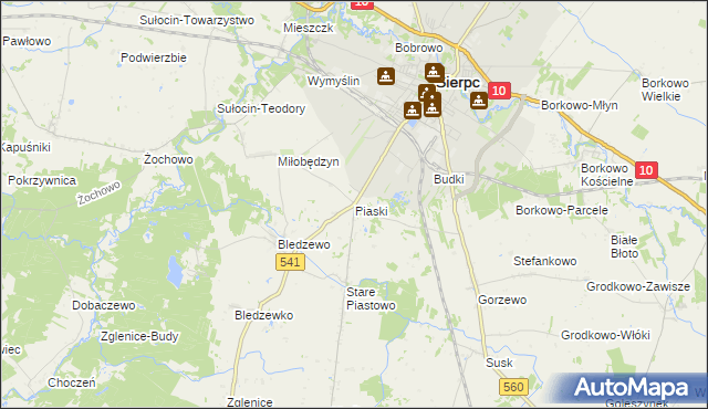 mapa Piaski gmina Sierpc, Piaski gmina Sierpc na mapie Targeo