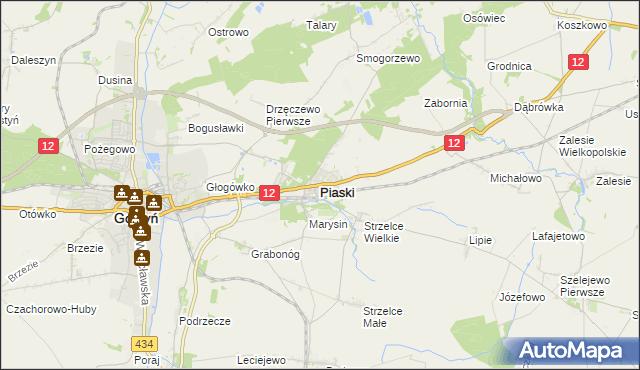 mapa Piaski powiat gostyński, Piaski powiat gostyński na mapie Targeo