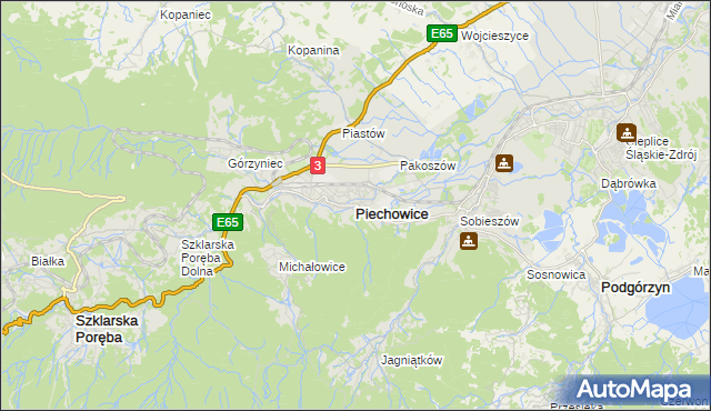 mapa Piechowice powiat jeleniogórski, Piechowice powiat jeleniogórski na mapie Targeo